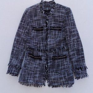 INC Open Front Tweed Fringe Coat Size Small